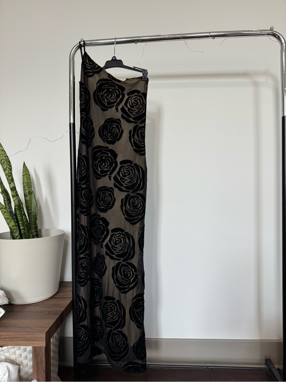 Black Rose-Print Maxi Dress